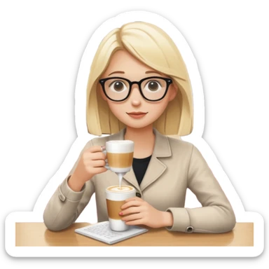 Blonde gir husteling lock in for uni studying in a cafe wirh her flat white sticker