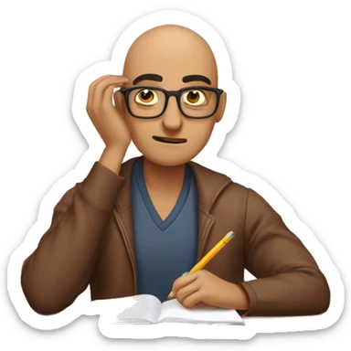 indian person with glasses and a balding buzz cut doing ap chemistry homework and he is struggling because it is very hard sticker