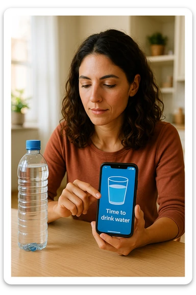 Donna che usa App per ricordarsi di bere, altrimenti non beve mai testo in italiano sticker