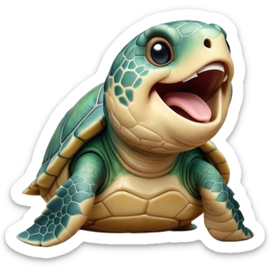 Cinematic Realistic Cute Yawning Sea Turtle Portrait Emoji, Head tilted slightly with a dramatic, wide-open yawn, showcasing a soft, textured shell and a tender, aged face with half-closed, drowsy eyes, rendered with natural shadows and delicate detail; high shine, relaxed yet expressive, styled with a dash of oceanic charm, soft glowing outline, capturing the essence of a sleepy yet affectionate sea turtle that appears ready to stretch out and drift into a peaceful nap! sticker