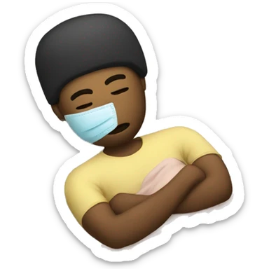 A man have mask and sleeping on bed sticker