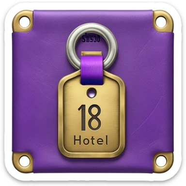 antique silver brass hotel key with large purple leather room number tag sticker