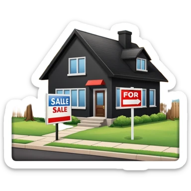 pic of house with for sale sign in yard, next to a bank sticker