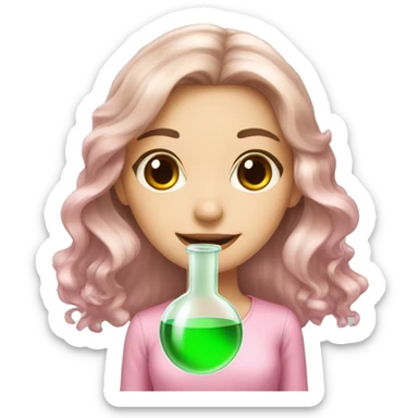 beautiful white girl with brown hair doing pink chemistry  sticker