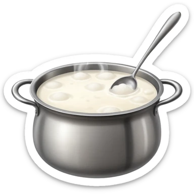 deep stainless steel pot with boiling clear water and floating glutinous rice flour balls sticker