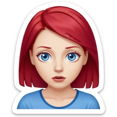 create a woman shrugging emoji, she is white, has blue eyes and cherry red hair sticker