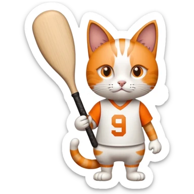 cat in a number 9 UT jersey with a baseball bat  sticker