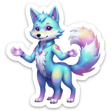 anthropomorphic anthro kawaii cute colorful shiny pastel nebula furry wolf-fursona furry  (2 legs, 2 arms) sticker