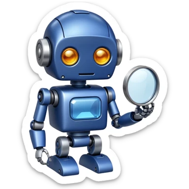 A little robot with a looking glass in indigo-500 sticker