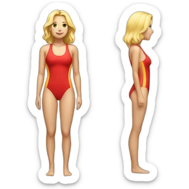 Female Blonde lifeguard wearing a red one-piece swimsuit, full body sticker