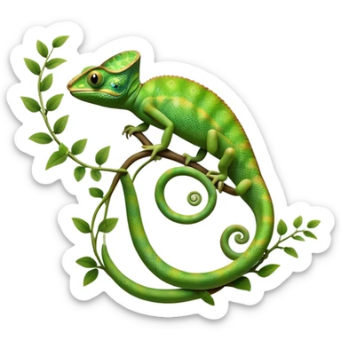 cinematic-chameleon-realistic-full-body-climbing-emoji,-slender-body-gripping-a-twisting-vine-with-prehensile-feet,-scaly-green-skin-shifting-shades-with-its-environment,-large-bulging-eyes-rotating-independently,-delicate-coiled-tail-curling-behind,-long-tongue-slightly-protruding-as-if-ready-to-strike,-simplified-yet-realistic-focused-features,-highly-detailed,-glowing-with-an-ethereal-forest-light sticker