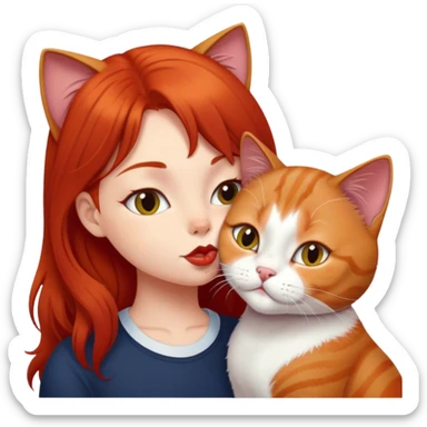 british cat kisses a red hair girl sticker