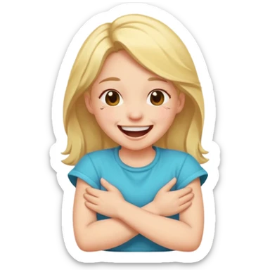 Laughing girl with crossed arms on her throat sticker