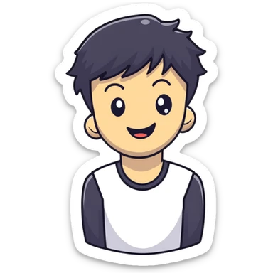 K-pop male idol face with black hair and a big smile sticker