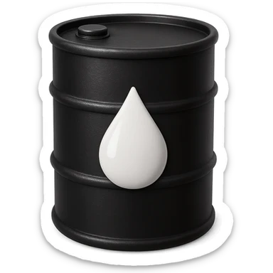 Сгенерируй мне в стиле детализированного емодзи черную бочку на которой нарисованна белая кампля капля, как логотип sticker