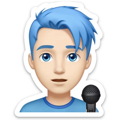Um homem com um microfone , cabelo azul e olhos brancos  sticker