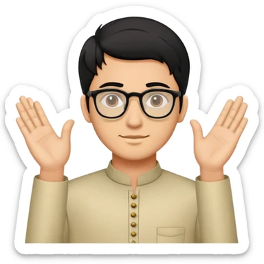 young man with wheatish skin tone, black hair, wearing kurta with rectangle glasses sticker