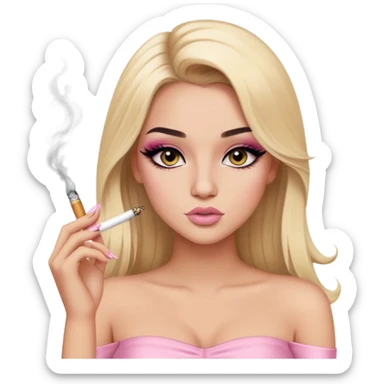 blonde long hair gorgeous girl with latina makeup smoking a cigarette winged eyeliner big lashes light pink tube top sticker