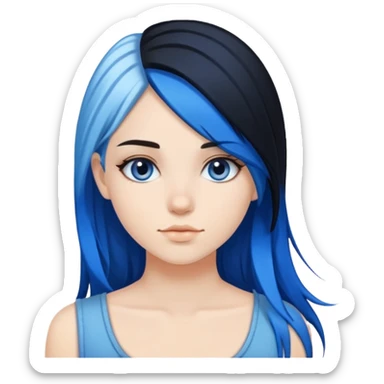 split dye blue and black hair girl sticker