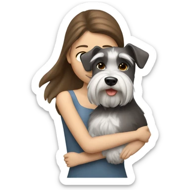 White Slavic girl with brown hair huggin schnauzer  sticker