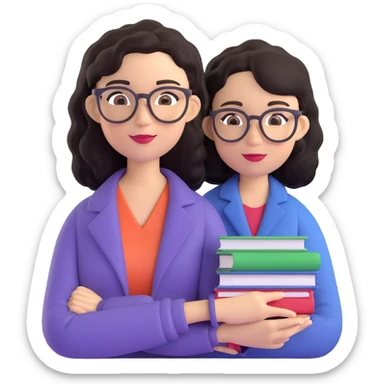 female teacher with semi-wavy black hair, light skin tone, wearing glasses sticker