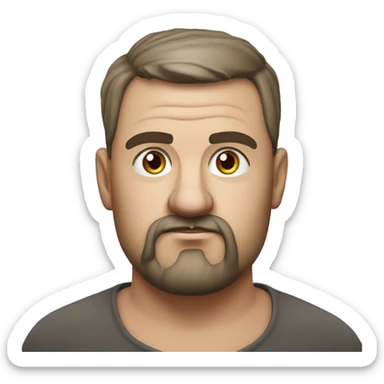 Photorealism A plump serious man of Slavic appearance with litle eyes with a goatee beard and mustache, with a  short haircut, big detailed face, wrinkled face sticker