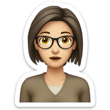 A white woman with glasses with drak hair and brown eyes crying sticker