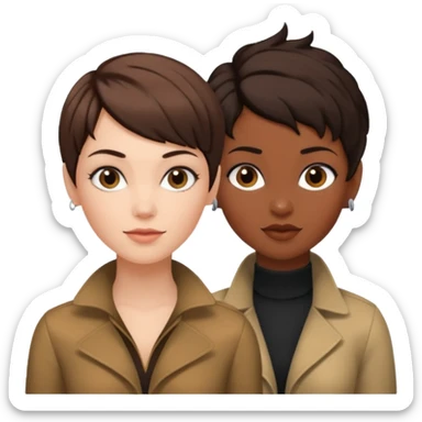 white woman brunette with a pixie hairstyle and black woman with long locks that looks more masculine sticker