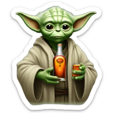 yoda holding jagermeister bottle sticker
