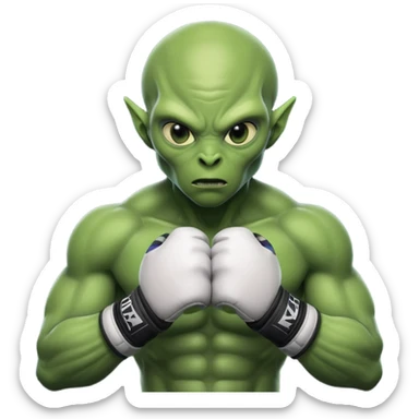 alien MMA fighter portrait, head and shoulders only, green skin, MMA gloves, focused intense expression, muscular alien build, 3D cartoon, mobile game icon style, clean background, no text, no watermark
 sticker