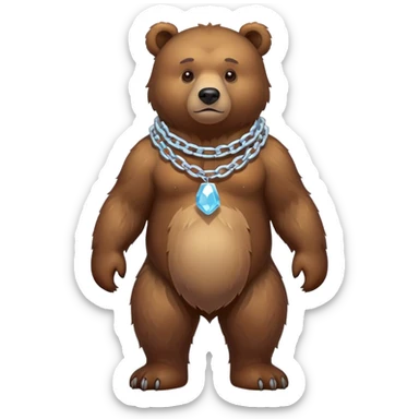 Full-body realistic brown bear on all four legs, slightly different pose, serious expression, entire bear with ice chain around neck, detailed fur sticker