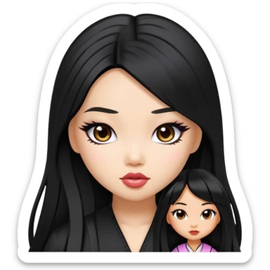 pretty bratz asian baddie asian, black long hair sticker