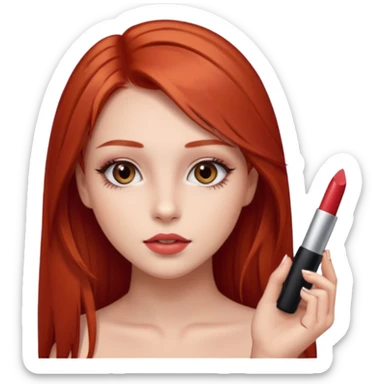 una chica con pose divertida de 18 años con los labios con pintalabios nude y los ojos maquillados, de piel blanca con el pelo liso, largo y pelirrojo, ojos marrones sticker