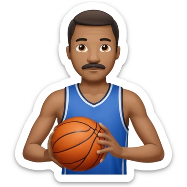 black man basketball player blue jersey with mustache holding basket ball sticker