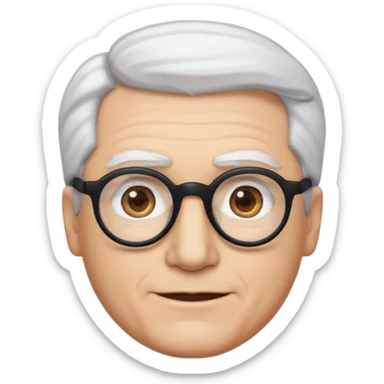 A man emoji with light skin, white hair styled in thick, swept-back waves, straight dark eyebrows, brown eyes behind black-framed glasses, an oval-shaped face, a small nose, and a subtle smile with no facial hair. sticker