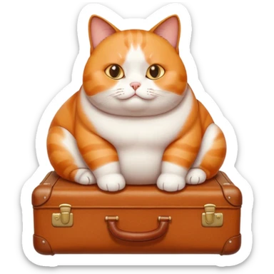A chubby cat sitting proudly next to a neatly packed suitcase. sticker