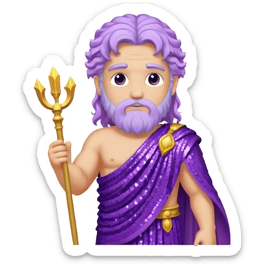 Zeus from Roman Deities with long lilac wavy hair, purple sequin toga sticker