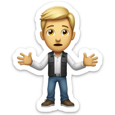 Person raising shoulders and arms and hands  asking why sticker