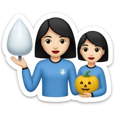 vull un perosnatge estil bimoji que sigui com una nimfa bella i fantasmal amb túniques blanques. Té la pell literalments blanca com el guix, cabell platejat, un nas llarg, ulls negres grans i llavis carmesí. que estigui somrient sense arrecades i roba vermellai balnca  sticker