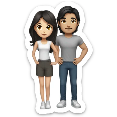 Brunette fit boyfriend with clases and black hair and brunette girl sticker