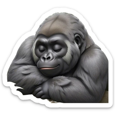 Meme-Worthy cute Sleeping mountain Gorilla Portrait Emoji, Head resting peacefully with a contented smile, showcasing a luxuriously thick black and grey-flecked Fur and eyes gently closed in serene slumber, Simplified yet hilariously adorable features, highly detailed, glowing with a soft, drowsy jungle light, high shine, relaxed and utterly lovable, stylized with an air of playful laziness, bright and heartwarming, soft glowing outline, capturing the essence of a sleeping mountain that feels destined to become the next viral sensation of adorable rest! sticker