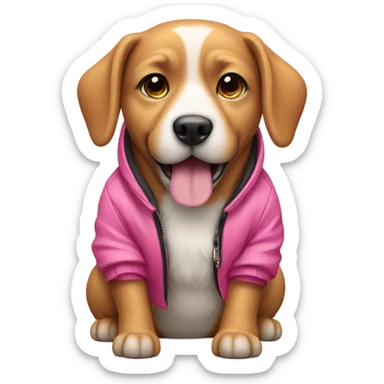Dog wearing a pink jacket  sticker