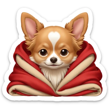 Long haired chihuahua, beige/redhaired, head without white markings, with white chest and white socks, head without white, sleeping cutely under blanket sticker