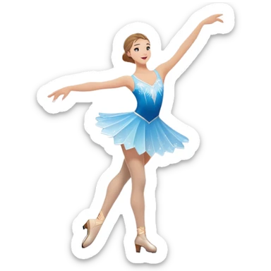 An icon showing a graceful figure skater performing a spin on the ice in a grand ice palace. The rink is illuminated by soft light beams, with cheering spectators in the stands. Snowflakes gently fall, adding to the magical atmosphere. Transparent background highlights elegance and artistry. sticker
