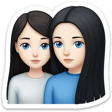 Lesbian couple with white skin. One with long straight black hair. One with long straight brown hair. Both with blue eyes. sticker