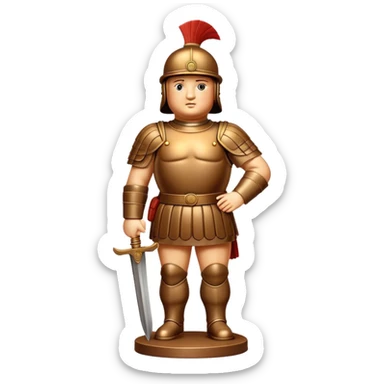 Botero Bronze Roman Soldier Landmark Emoji – Showcasing a stylized, rounded bronze Roman soldier sculpture. sticker