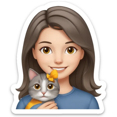 White brunette with balayage and her Grey cat  sticker