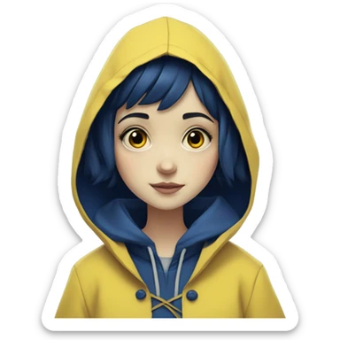 Coraline in yellow raincoat cute girl dark blue short hair lolita sticker