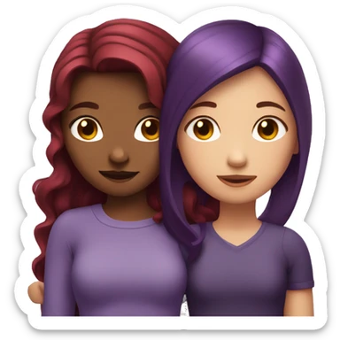 girl with dark red hair hugging a girl with dark purple hair  sticker
