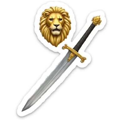 Long sword with golden lion head at the base of the hilt  sticker